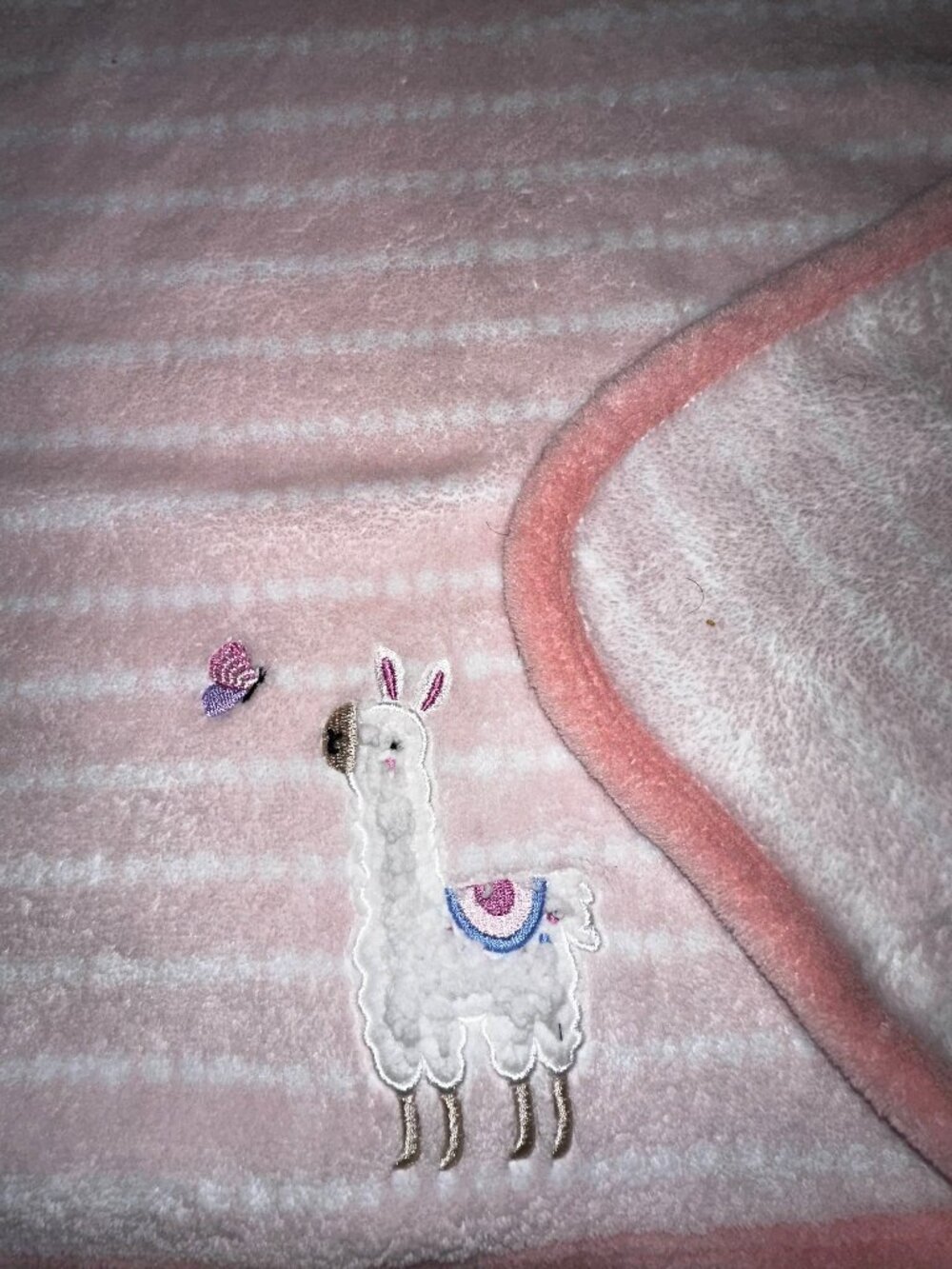 Parent's Choice Llama Alpaca Pink White Baby Blanket Lovey Stripes 30x40